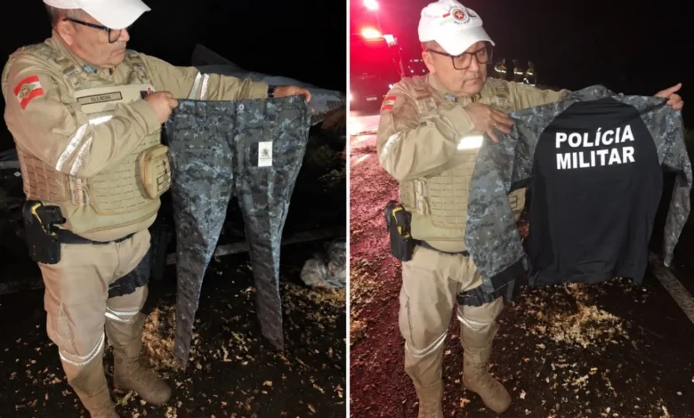 Carga de uniformes da PMGO é saqueada após acidente fatal em rodovia catarinense
