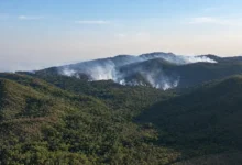 Fogo na Serra de Calcilândia consome 1,4 mil hectares e mobiliza bombeiros há três dias em Goiás