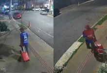 Furto de mala em calçada do Setor Oeste é registrado por câmeras de segurança