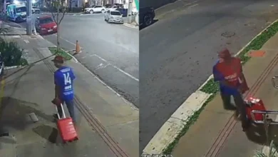 Furto de mala em calçada do Setor Oeste é registrado por câmeras de segurança