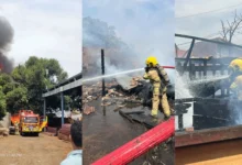 Incêndio de grandes proporções consome madeireira e mobiliza bombeiros em Caçu
