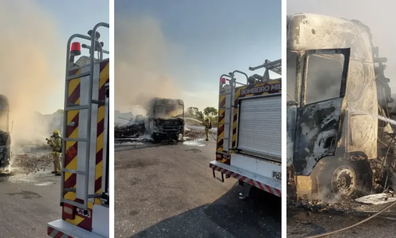 Incêndio destrói caminhão de maçãs na Br-153 entre Goiás e Tocantins e motorista escapa ileso