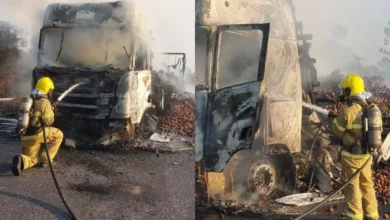 Incêndio destrói caminhão de maçãs na divisa entre Goiás e Tocantins
