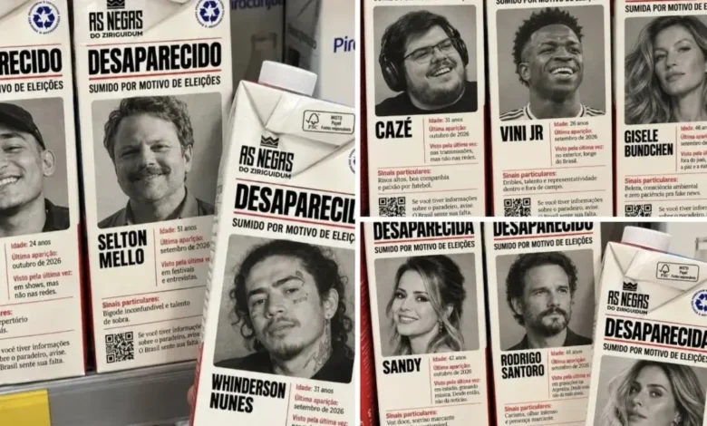 Campanha satírica utiliza embalagens de leite para cobrar posicionamento de celebridades