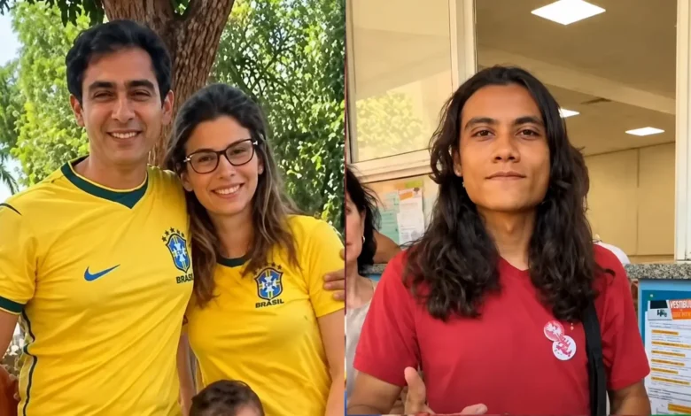 Eleitores de Lula e Flávio Bolsonaro exibem preferências políticas através do vestuário em Goiânia