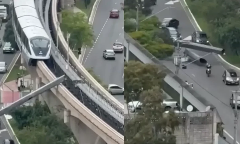 Guindaste tomba sobre trilhos e é atingido por trem na capital paulista