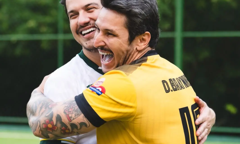 Hugo e Guilherme enfrentam Kamisa 10 em partida de futebol beneficente em Goiânia