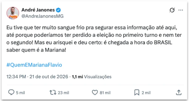 Janones expõe Mariana e retoma acusações contra Flávio Bolsonaro