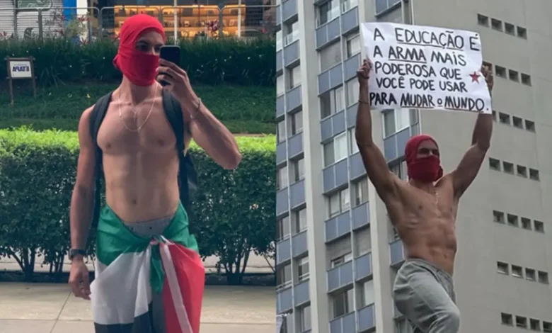 Manifestante viraliza em ato na avenida Paulista com mensagem sobre educação