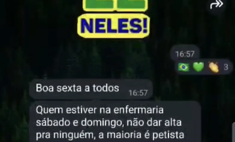Médica é afastada em Goiânia após mensagens sobre alta de pacientes petistas