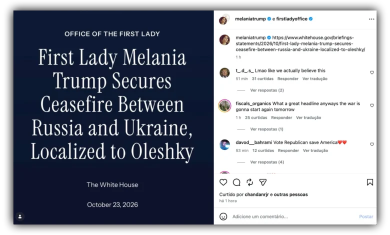 Melania Trump articula trégua localizada entre Rússia e Ucrânia