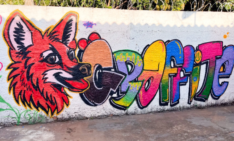 Mural coletivo com lobo-guará marca oficina de grafite em bairro