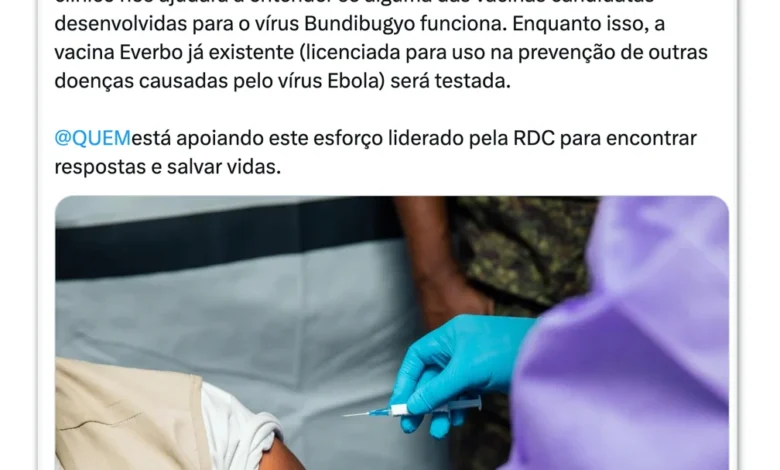 OMS inicia ensaio clínico de vacina contra ebola na República Democrática do Congo