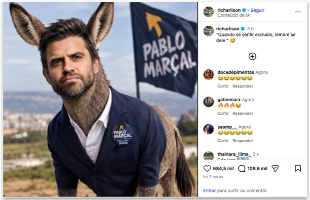 Richarlison publica imagem gerada por inteligência artificial com Pablo Marçal