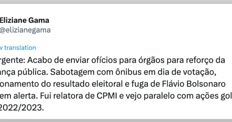 Senadora Eliziane Gama cobra reforço policial em Brasília devido a temores golpistas