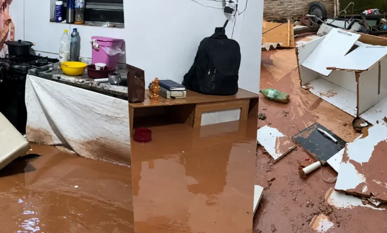 Tempestade causa alagamento, destrói móveis e derruba muro em Goiânia