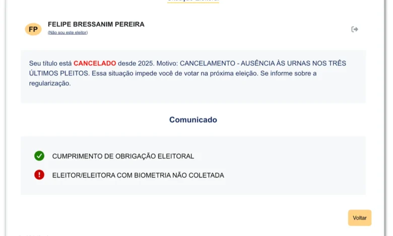 Titulo de eleitor cancelado impede felca de votar nas proximas eleicoes