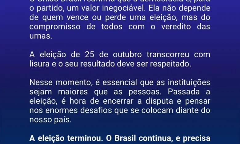 União Brasil reafirma democracia após contestação e saída de Flávio