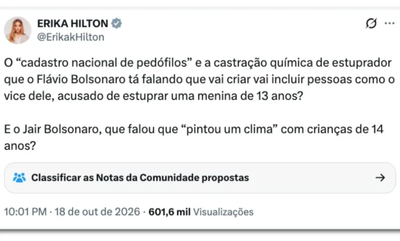 Vice de Flávio Bolsonaro aciona o STF contra Erika Hilton por postagem